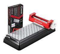 Saker Guía de afilado con piedra de afilar - Herramienta de afilar mejorada descentrada roja y juego de piedra de afilar de diamante para cuchillo de cocina, cinceles cortos y planos, placa fina