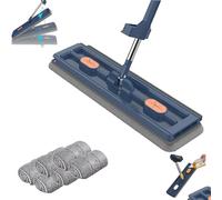 Sakerplus Large Flat Mop, Saker Plus Mop, 2025 50'' Large Flat Mop and Bucket System, 360 Rotating Dust Mop, with 6 Reusable Microfiber Pads Dry and Wet (1Set*Blue)