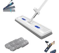 Sakerplus Large Flat Mop, Saker Plus Mop, 2025 50'' Large Flat Mop and Bucket System, 360 Rotating Dust Mop, with 6 Reusable Microfiber Pads Dry and Wet (1Set*White)