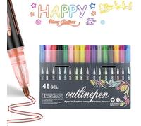 Sakesfor Marker Pen for Highlight, Sakesfor Double Line Outline Pens, 8/12/24/36/48/60-Color Marker Pen for Highlight, for Christmas Greeting Cards, Scrapbook Crafts, Doodling (48 colors)