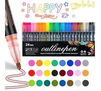 Sakesfor Marker Pen for Highlight, Sakesfor Double Line Outline Pens, 8/12/24/36/48/60-Color Marker Pen for Highlight, for Christmas Greeting Cards, Scrapbook Crafts, Doodling (24 colors)
