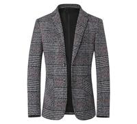 Sakko Blazer Vintage a Cuadros 2024 Regular Fit Elegante Sakkos a Rayas Hombres Primavera Otoño Chaqueta de Traje para Bodas Negocios, Gris-17, L