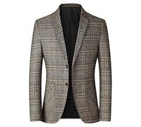 Sakko Blazer Vintage a Cuadros 2024 Regular Fit Modern Sakkos Rayas Hombres Primavera Otoño Sweatsakko Casual Jackett Business Boda Traje, Amarillo-4., L