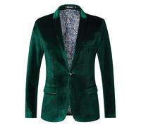 Sakko Chaqueta de traje británica clásica de terciopelo para hombre, corte regular, con 1 botón, monocolor, para negocios, deportiva, para fiesta, boda, graduación, verde, L