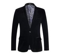 Sakko Chaqueta de traje británica clásica de terciopelo para hombre, corte regular, con 1 botón, monocolor, para negocios, deportiva, para fiesta, boda, graduación, Negro , L