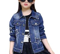 Saklifuo Chaquetas de mezclilla para niña, chaquetas de mezclilla clásicas básicas con botones para niñas, 01 Azul Oscuro, 9-10 años