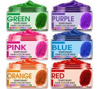 Sakose Cera temporal para el cabello, 6 unidades, azul, verde, morado, rojo, rosa, naranja, cera natural para el cabello, 6 colores, muy fácil de teñir y peinar, buena solución para C