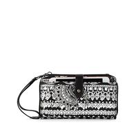 Sakroots Bolso bandolera grande para smartphone en lona revestida, bolso convertible con correa de muñeca desmontable, negro, blanco, (Black & White One World), Talla única