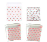 SaktopDeco 100 bolsas de celofán de corazón rosa, bolsas de caramelos de San Valentín, bolsas de regalo autosellantes de 4 x 5, bolsas de golosinas, bolsas de galletas, bolsas de regalo para mujeres