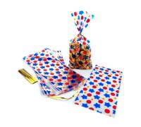 SaktopDeco 100 bolsas de celofán de estrella azul, bolsas de regalo patrióticas de lunares rojos, bolsas de regalo de plástico para suministros de regalo