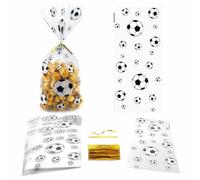 SaktopDeco 100 bolsas de celofán de fútbol, bolsas de regalo de fútbol, bolsas de regalo de fútbol, bolsas de regalo para fiestas de fútbol, bolsas de celofán con lazos dorados