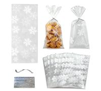 SaktopDeco 100 bolsas de celofán de Navidad, bolsas de regalo de copo de nieve blanco, bolsas de celofán para galletas, bolsas de panadería para fiestas de Navidad, suministros de cumpleaños
