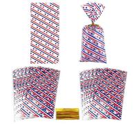 SaktopDeco 100 bolsas patrióticas de celofán de 5 x 11 pulgadas, bolsas de celofán de estrella roja, blanca y azul, bolsa de regalo, bolsas de celofán, suministros de fiesta