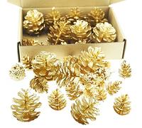 SaktopDeco 30 Conos de Pino Artificiales pequeños Adornos de piñas Doradas de Navidad, Conos de Pino a Granel para Manualidades, árbol de Navidad, decoración de Coronas