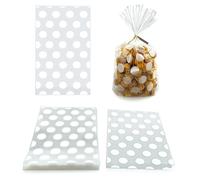 SaktopDeco Paquete de 100 bolsas de celofán de lunares blancos de 5 x 7 pulgadas, bolsas de celofán transparente para galletas, caramelos, regalos de fiesta