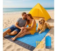 Sakudo Manta de Playa Grande 210x200cm Impermeable Resistente a la Arena Ligera y Compacta con Estacas y Bolsa Ideal para Playa Picnic Camping 4-8 Personas