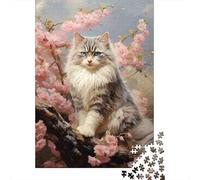 Sakura Cat Rompecabezas Cherry Blossom Cat 1000 Piezas Papel Reciclado para Adultos Rompecabezas Divertido Y Desafiante Juego Familiar Excelente Idea De Regalo 38x26cm/1000pcs