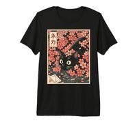 Sakura Cherry Blossom Japanese Cat Ukiyo-e Vintage Camiseta Premium
