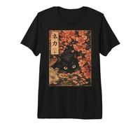 Sakura Cherry Blossom Japanese Cat Ukiyo-e Vintage Camiseta Premium