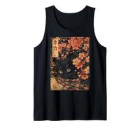 Sakura Cherry Blossom Japanese Cat Ukiyo-e Vintage Camiseta sin Mangas