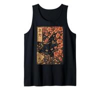 Sakura Cherry Blossom Japanese Cat Ukiyo-e Vintage Camiseta sin Mangas