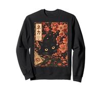 Sakura Cherry Blossom Japanese Cat Ukiyo-e Vintage Sudadera