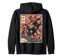 Sakura Cherry Blossom Japanese Cat Ukiyo-e Vintage Sudadera con Capucha