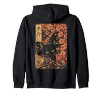 Sakura Cherry Blossom Japanese Cat Ukiyo-e Vintage Sudadera con Capucha