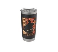 Sakura Cherry Blossom Japanese Cat Ukiyo-e Vintage Vaso térmico de acero inoxidable de doble pared