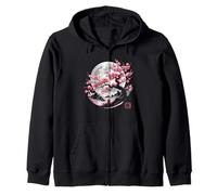 Sakura Cherry Blossom Noche Escena Luna Kanji Japón Estética Sudadera con Capucha