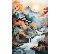 SAKURA CHERRY BLOSSOMS AUTUMN-Vintage Japanese Village-Journal Notebook Diary Sketch Asian Art Men/Women/Teen GIFT: ֍OFFICE/SCHOOL SUPPLIES֎ Engineer ... - 4 Seasons in Sumi E Watercolor Style)