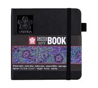 SAKURA Cuaderno de Bocetos Negro | 12 x 12 cm, 140 g, 80 páginas papel negro | Cuaderno de Tapa Dura para Lápiz, Pastel, Tinta, Témpera