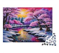 Sakura de Invierno Puzzles 1000 Piezas Papel Reciclado para Adultos Puzzle para Adultos Juego Familiar desafiante Actividad Divertida para casa Excelente Idea de Regalo 52x38cm/1000pcs