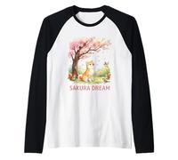 Sakura Dream Shiba Inu Arte estético de Flor de Cerezo japonés Camiseta Manga Raglan