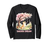 Sakura Dream Shiba Inu Arte estético de Flor de Cerezo japonés Manga Larga