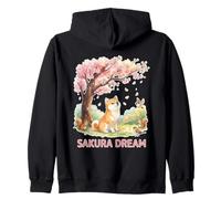 Sakura Dream Shiba Inu Arte estético de Flor de Cerezo japonés Sudadera con Capucha
