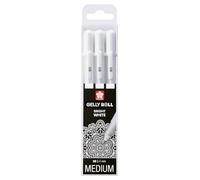 SAKURA Gelly Roll Basic - Estuche de 3 bolígrafos de gel blanco brillante - punta mediana - Ideal para iluminaciones y medios mixtos - Tinta pigmentada al agua