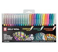 SAKURA Gelly Roll Set de 24 rotuladores de gel con purpurina, metalizados y fluorescentes para escribir y dibujar, colores y efectos surtidos
