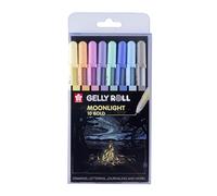 SAKURA Gelly Roll Moonlight 10 bolígrafos de gel - Estuche de 8 colores pastel - Punta media de 0,5 mm - Tinta suave a base de agua - Vibrante en papel Blanco y Negro - Brilla bajo la luz negra