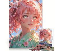 Sakura Harmony︰ Chica Anime con Cabello Rosa Rompecabezas de 1000 Piezas para Adultos Think Smart Toy Family Joy Pieza de Arte de Corte preciso (50x75cm)