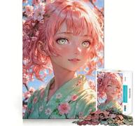 Sakura Harmony︰ Chica Anime con Cabello Rosa Rompecabezas de 1000 Piezas para Adultos Think Smart Toy Family Joy Pieza de Arte de Corte preciso (50x75cm)