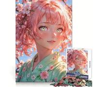 Sakura Harmony︰ Chica Anime con Cabello Rosa Rompecabezas para Adultos 1000 Piezas Juego Inteligente Tranquilo Patrón de ensamblaje Regalo increíble (38x52cm)