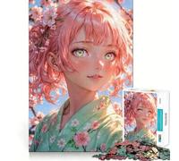 Sakura Harmony︰ Chica Anime con Cabello Rosa Rompecabezas para Adultos 1000 Piezas Juego Inteligente Tranquilo Patrón de ensamblaje Regalo increíble (38x52cm)