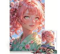 Sakura Harmony︰ Chica Anime con Cabello Rosa Rompecabezas para Adultos 1000 Piezas Rompecabezas de ingenio para el hogar Ocio Imagen de ensamblaje Regalo de cumpleaños (38x26cm)
