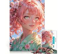 Sakura Harmony︰ Chica Anime con Cabello Rosa Rompecabezas para Adultos 1000 Piezas Rompecabezas de ingenio para el hogar Ocio Imagen de ensamblaje Regalo de cumpleaños (38x26cm)