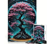 Sakura in Neon Lights Rompecabezas difícil para Adultos 1000 Piezas Juguete de lógica Pura Actividad en casa Corte Limpio Regalo Encantador (38x26cm)