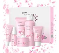 Sakura - Juego de 6 piezas para el cuidado de la piel con crema, limpiador, tónico, suero, suero ocular y protector solar, set de regalo para adolescentes, niñas y mujeres