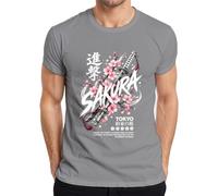 Sakura Katana Samurai Japan Cherry Blossom Y2K - Camiseta para hombre, gris, XXL