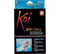SAKURA Koi Water Colors - Pocket Field Sketch Box - 48 medias pastillas con pincel de agua y paleta mezcladora - Portátil y compacto para artistas