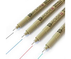 Sakura Micron Pigment Fineliners 0.2mm Negro, Azul, Rojo, Verde Paquete De 4